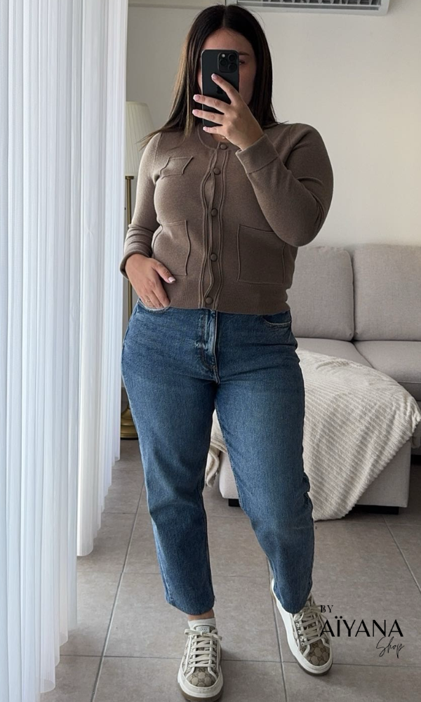 Cardigan Taupe en Laine avec Poches