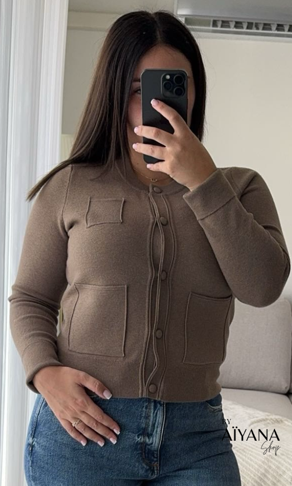 Cardigan Taupe en Laine avec Poches